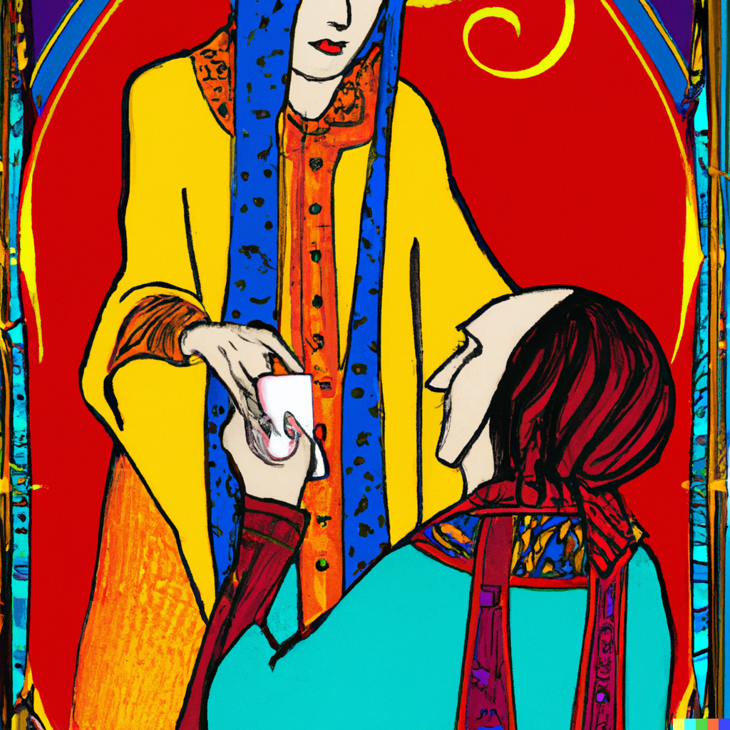 DALL·E 2023 04 18 00.04.46 a detailed colored drawing of a tarot card reading